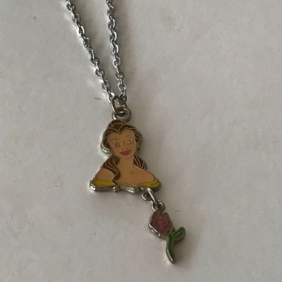 Vintage Disney Beauty & The Beast Princess Belle Necklace Charm Disneyana Rose - Picture 6 of 11